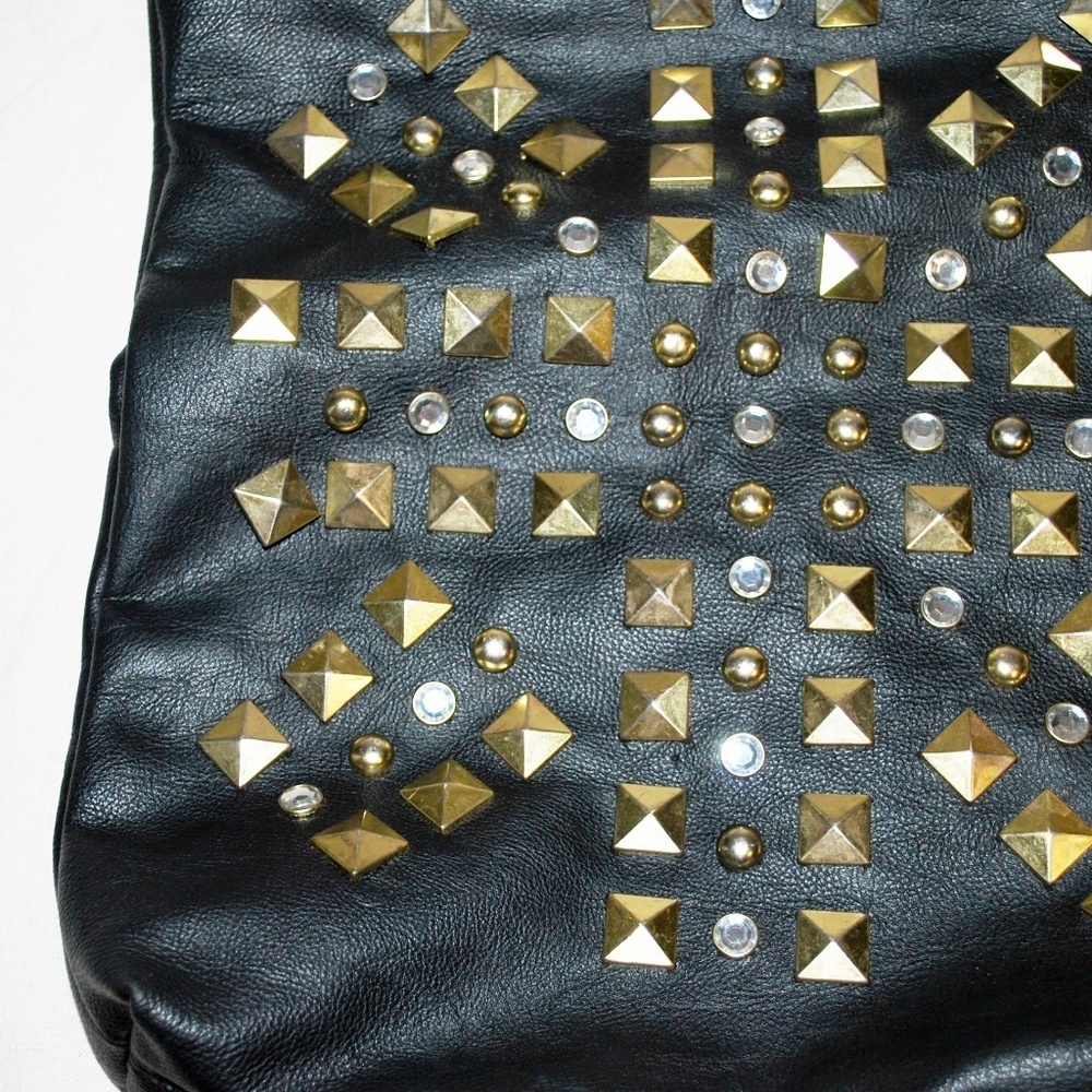 Black Leather Rhinestone Crossbody Bag - Picture 2 of 4